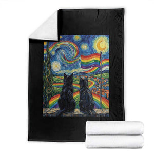 Cat Gay Pride Throw Blanket Starry Night Style LGBTQ Pride Support
