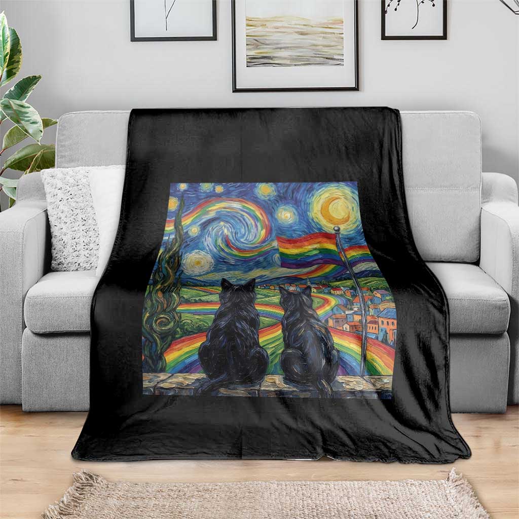 Cat Gay Pride Throw Blanket Starry Night Style LGBTQ Pride Support