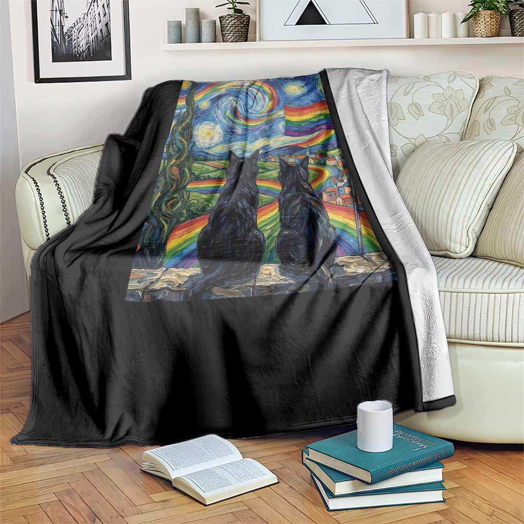 Cat Gay Pride Throw Blanket Starry Night Style LGBTQ Pride Support