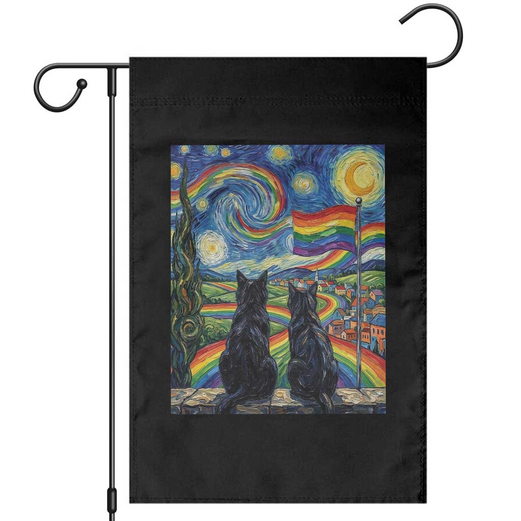 Cat Gay Pride Garden Flag Starry Night Style LGBTQ Pride Support TS14 Black Print Your Wear
