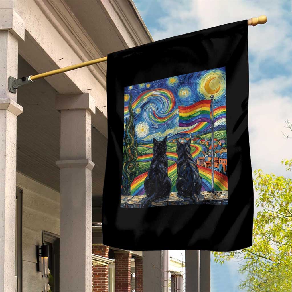 Cat Gay Pride Garden Flag Starry Night Style LGBTQ Pride Support TS14 Print Your Wear