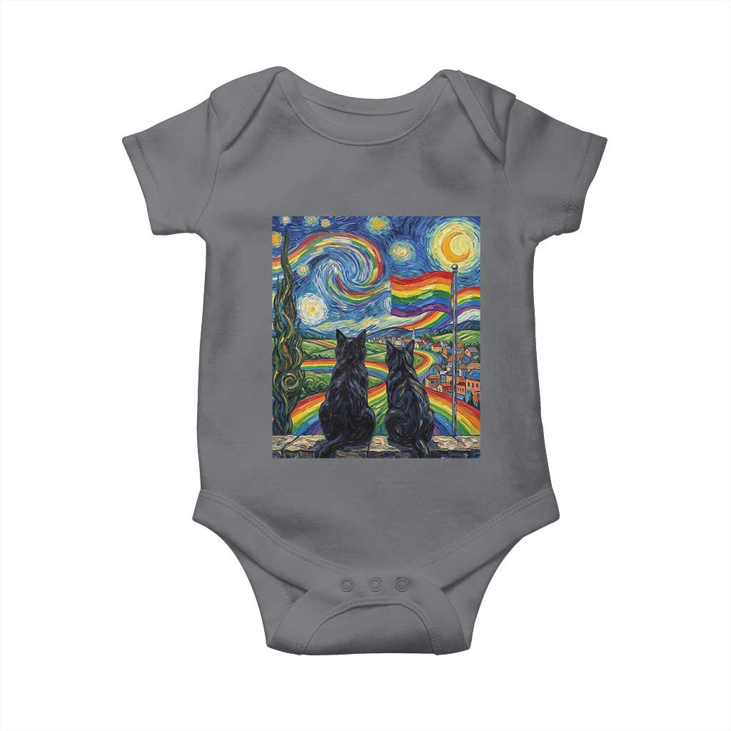 Cat Gay Pride Baby Onesie Starry Night Style LGBTQ Pride Support TS14 Charcoal Print Your Wear