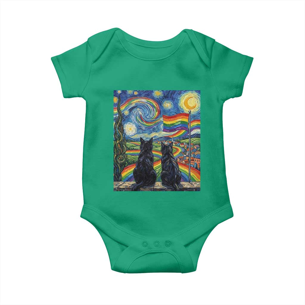 Cat Gay Pride Baby Onesie Starry Night Style LGBTQ Pride Support TS14 Irish Green Print Your Wear