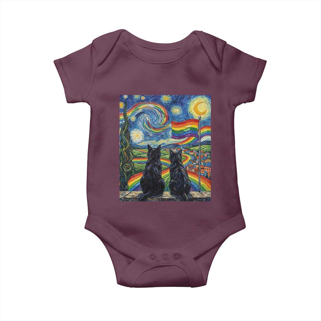 Cat Gay Pride Baby Onesie Starry Night Style LGBTQ Pride Support TS14 Maroon Print Your Wear