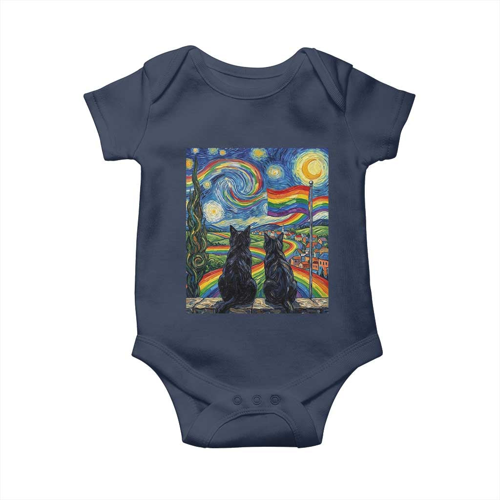 Cat Gay Pride Baby Onesie Starry Night Style LGBTQ Pride Support TS14 Navy Print Your Wear