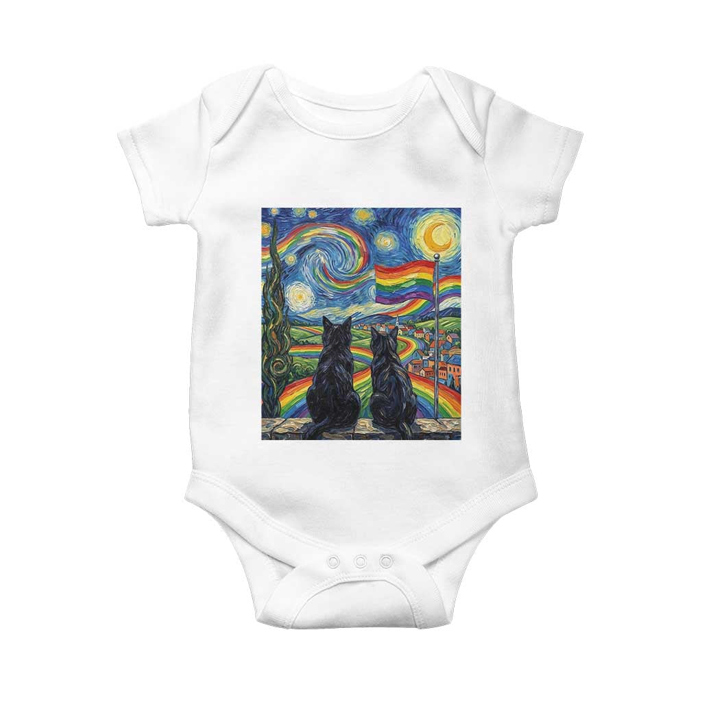 Cat Gay Pride Baby Onesie Starry Night Style LGBTQ Pride Support TS14 White Print Your Wear
