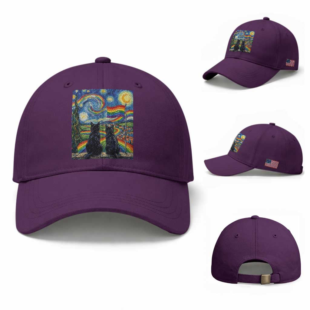 Cat Gay Pride Baseball Cap Starry Night Style LGBTQ Pride Support