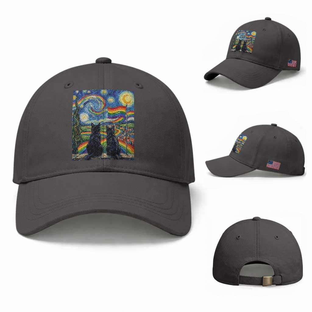 Cat Gay Pride Baseball Cap Starry Night Style LGBTQ Pride Support
