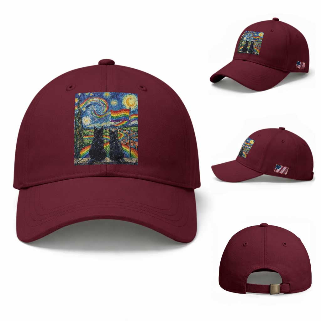 Cat Gay Pride Baseball Cap Starry Night Style LGBTQ Pride Support