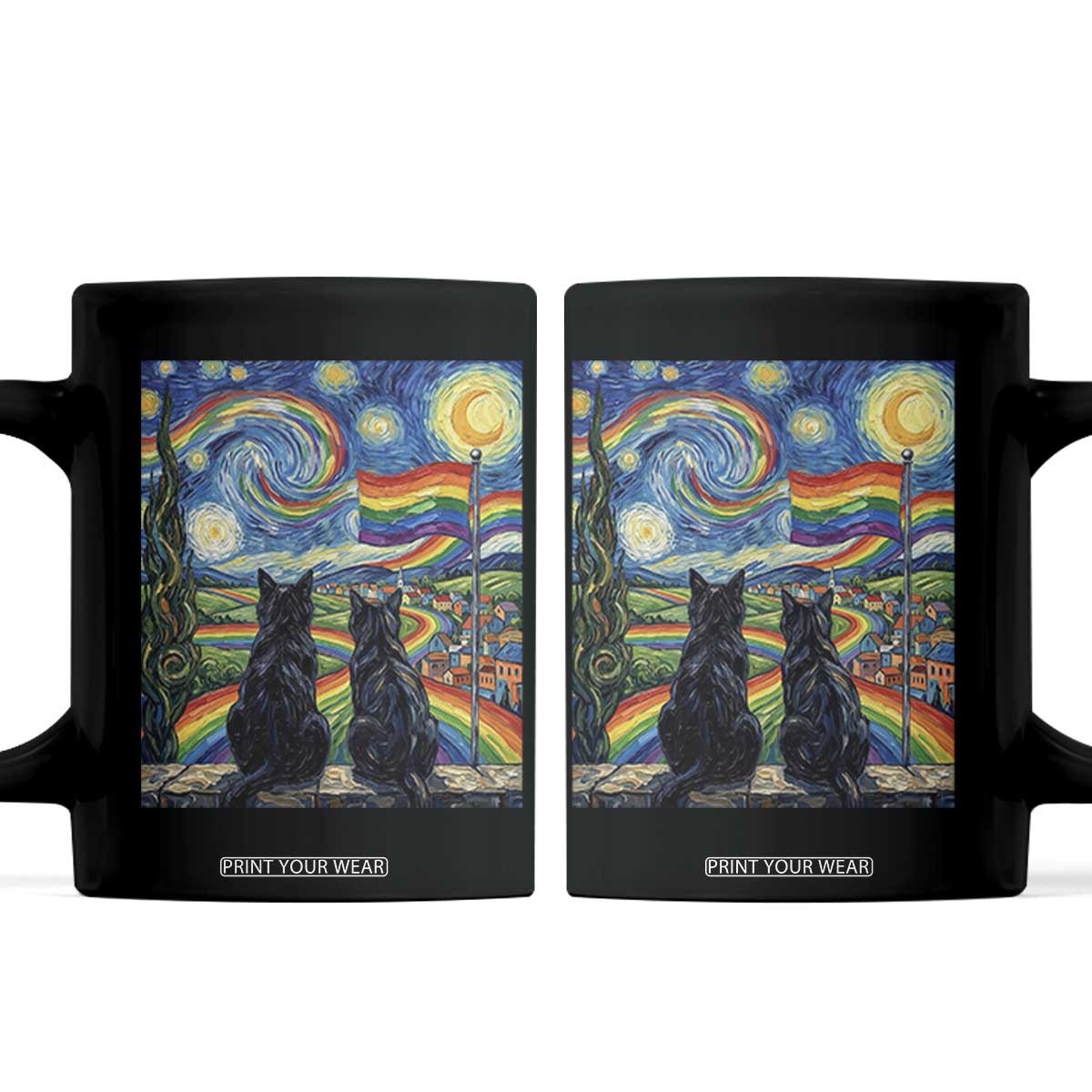 Cat Gay Pride Coffee Mug Starry Night Style LGBTQ Pride Support