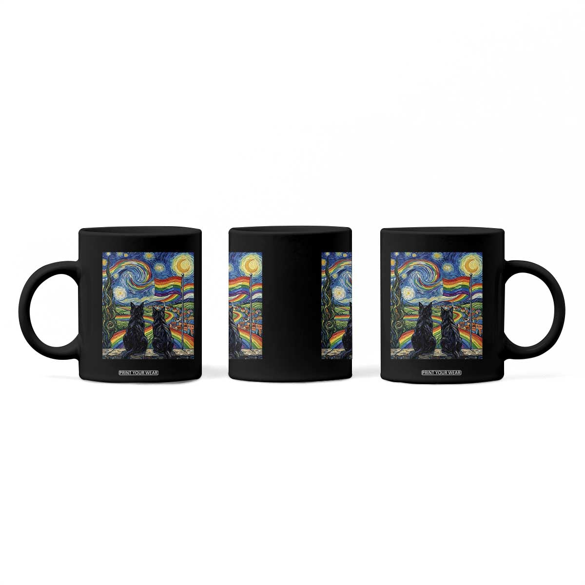 Cat Gay Pride Coffee Mug Starry Night Style LGBTQ Pride Support
