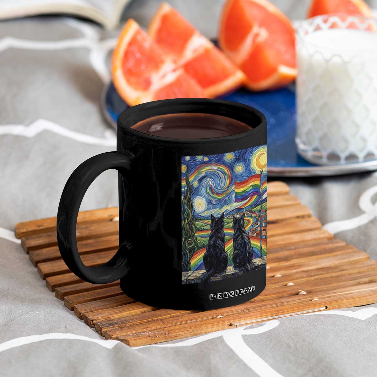 Cat Gay Pride Coffee Mug Starry Night Style LGBTQ Pride Support