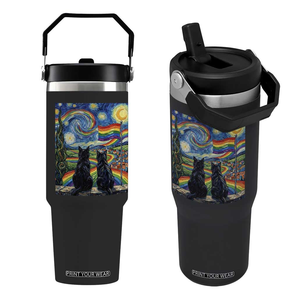 Cat Gay Pride Flip Straw Tumbler Starry Night Style LGBTQ Pride Support TS14 One Size: 30 oz Black Print Your Wear