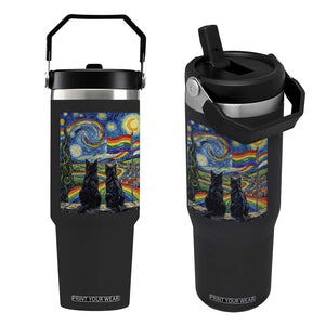 Cat Gay Pride Flip Straw Tumbler Starry Night Style LGBTQ Pride Support TS14 One Size: 30 oz Black Print Your Wear