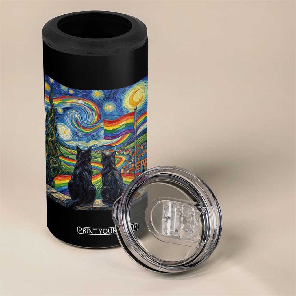 Cat Gay Pride 4 in 1 Can Cooler Tumbler Starry Night Style LGBTQ Pride Support TS14 Print Your Wear
