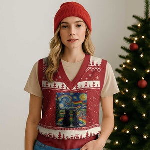 Cat Gay Pride V-Neck Knit Sweater Vest Starry Night Style LGBTQ Pride Support TS14 Red Beige Print Your Wear