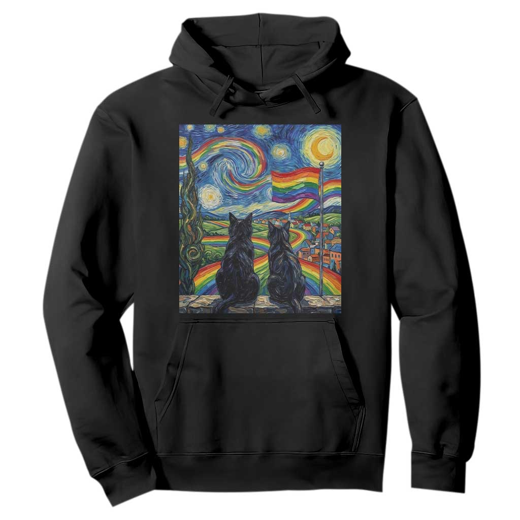 Cat Gay Pride Hoodie Starry Night Style LGBTQ Pride Support TS14 Black Print Your Wear
