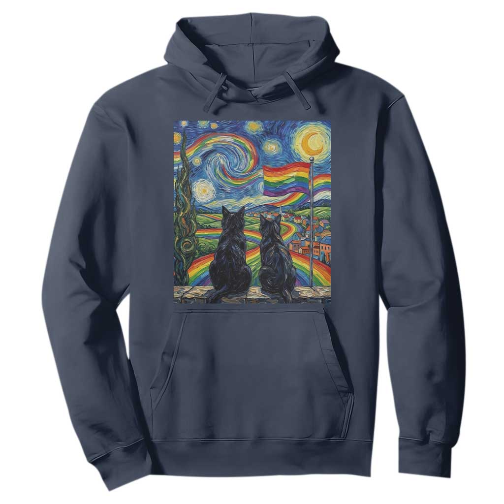 Cat Gay Pride Hoodie Starry Night Style LGBTQ Pride Support TS14 Navy Print Your Wear