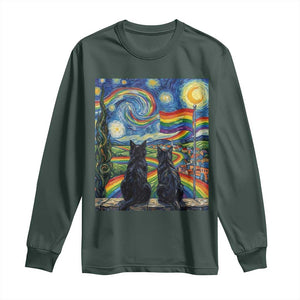 Cat Gay Pride Long Sleeve Shirt Starry Night Style LGBTQ Pride Support TS14 Dark Forest Green Print Your Wear