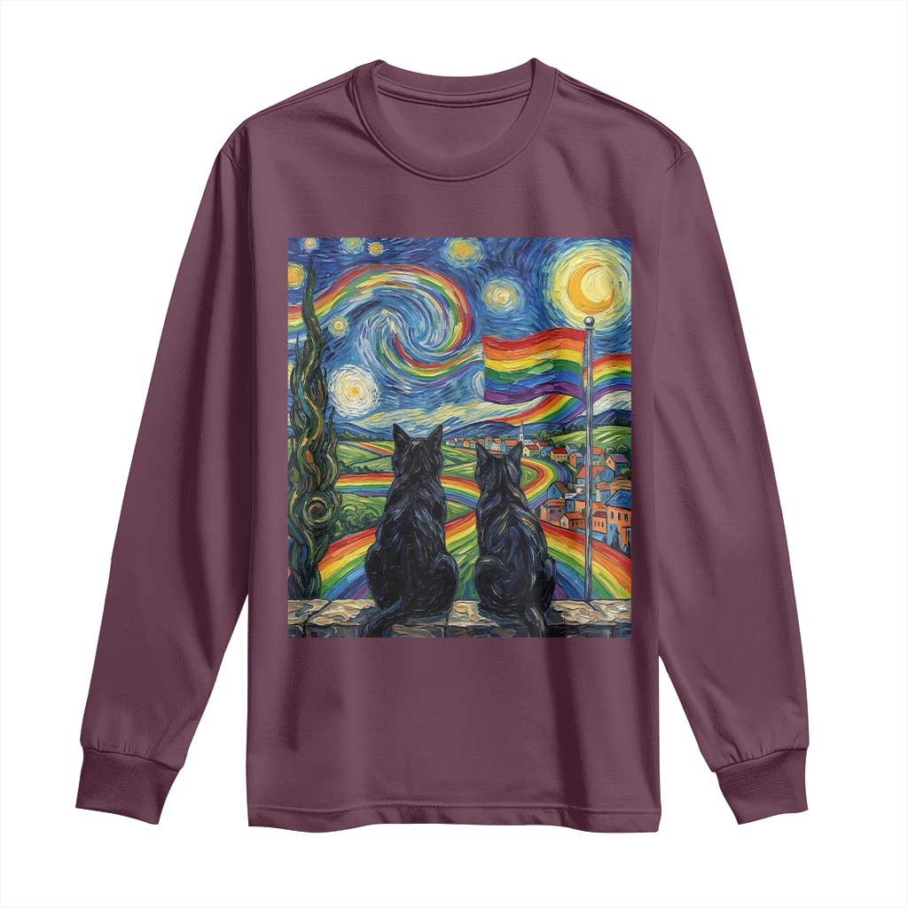 Cat Gay Pride Long Sleeve Shirt Starry Night Style LGBTQ Pride Support TS14 Maroon Print Your Wear