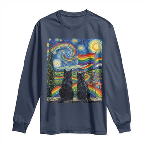Cat Gay Pride Long Sleeve Shirt Starry Night Style LGBTQ Pride Support TS14 Navy Print Your Wear