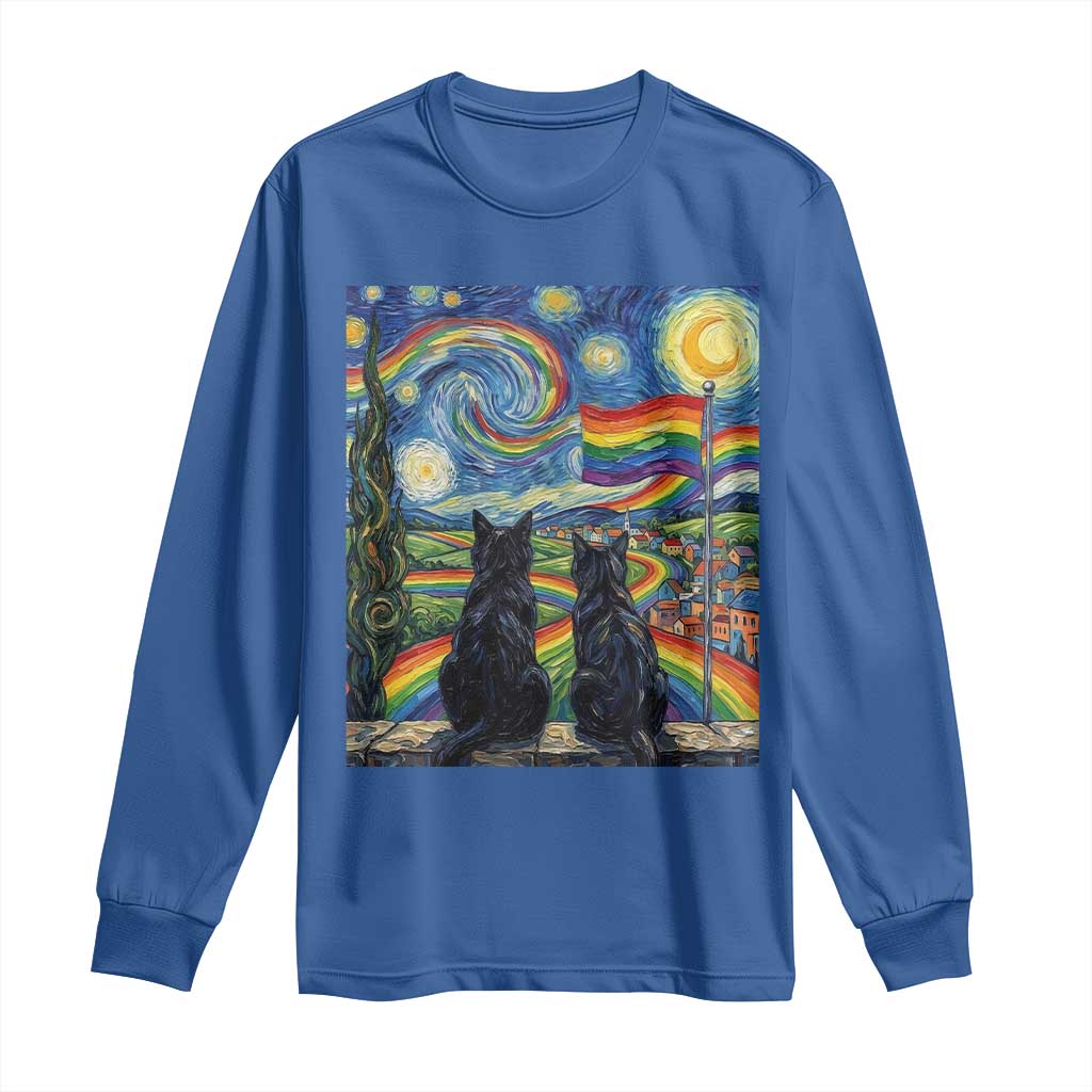 Cat Gay Pride Long Sleeve Shirt Starry Night Style LGBTQ Pride Support TS14 Royal Blue Print Your Wear