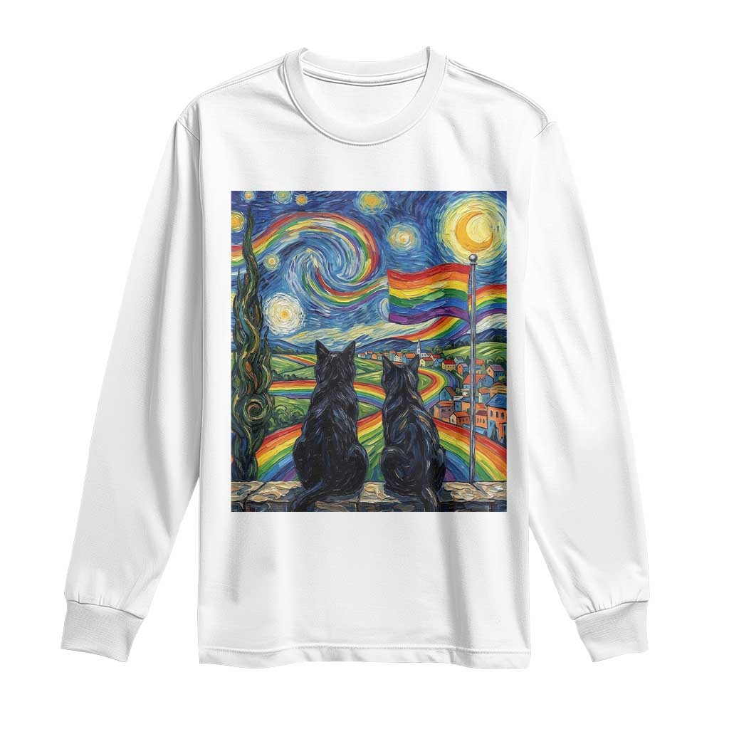Cat Gay Pride Long Sleeve Shirt Starry Night Style LGBTQ Pride Support TS14 White Print Your Wear