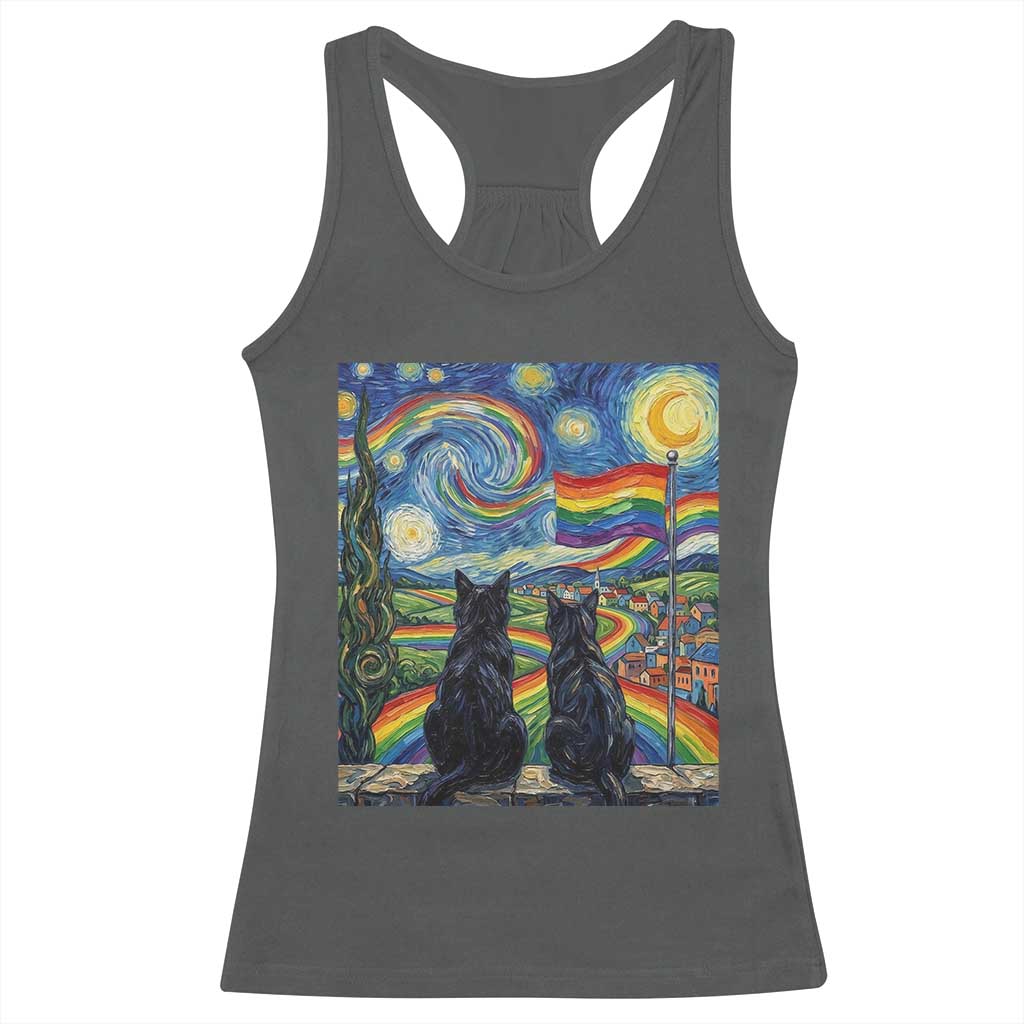 Cat Gay Pride Racerback Tank Top Starry Night Style LGBTQ Pride Support TS14 Dark Heather Print Your Wear