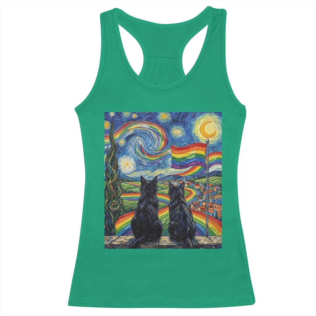 Cat Gay Pride Racerback Tank Top Starry Night Style LGBTQ Pride Support TS14 Irish Green Print Your Wear