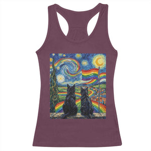 Cat Gay Pride Racerback Tank Top Starry Night Style LGBTQ Pride Support TS14 Maroon Print Your Wear