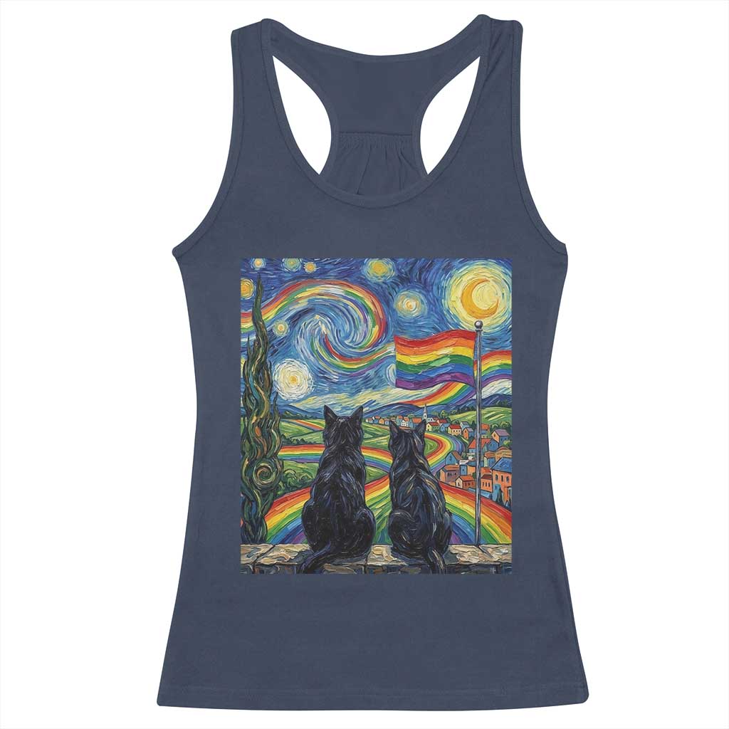 Cat Gay Pride Racerback Tank Top Starry Night Style LGBTQ Pride Support TS14 Navy Print Your Wear