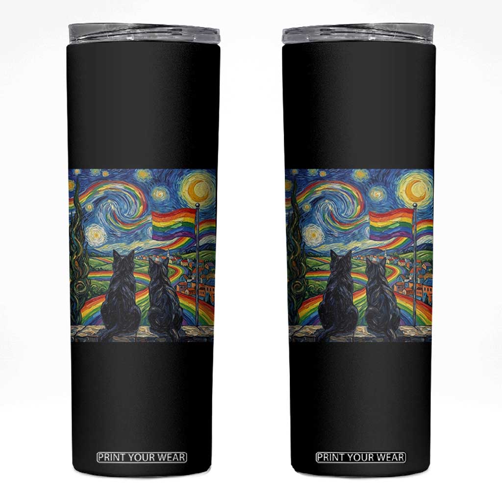 Cat Gay Pride Skinny Tumbler Starry Night Style LGBTQ Pride Support TS14 Black Print Your Wear