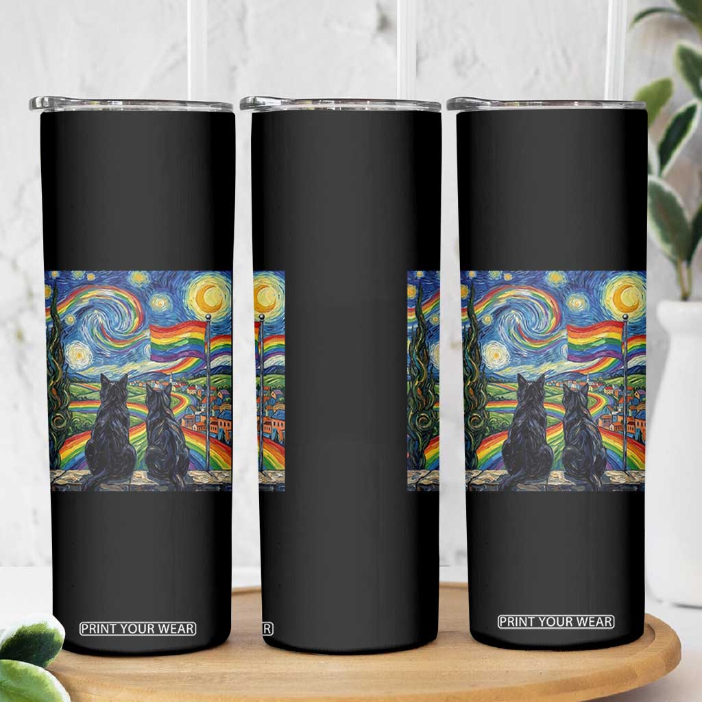 Cat Gay Pride Skinny Tumbler Starry Night Style LGBTQ Pride Support TS14 Print Your Wear