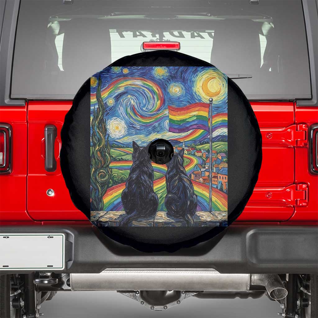 Cat Gay Pride Spare Tire Cover Starry Night Style LGBTQ Pride Support TS14 Black Print Your Wear