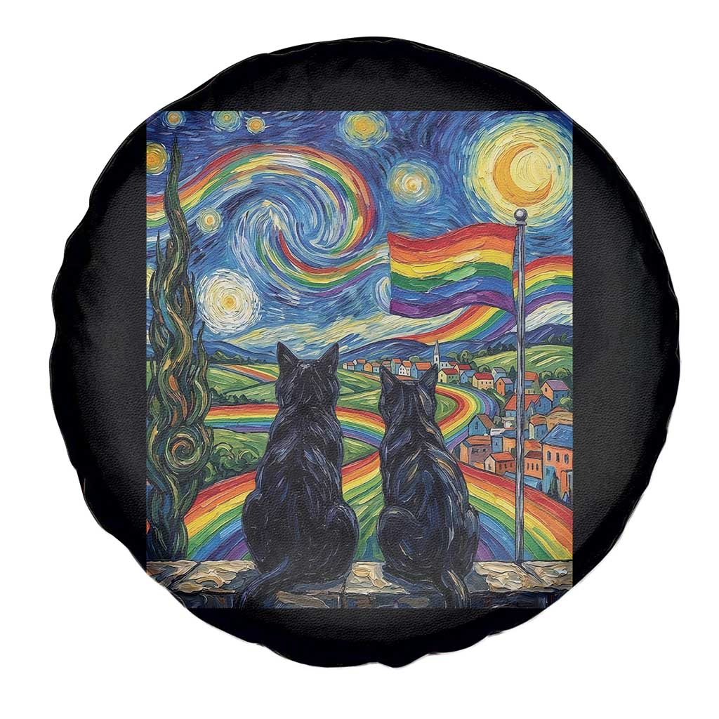 Cat Gay Pride Spare Tire Cover Starry Night Style LGBTQ Pride Support TS14 Print Your Wear
