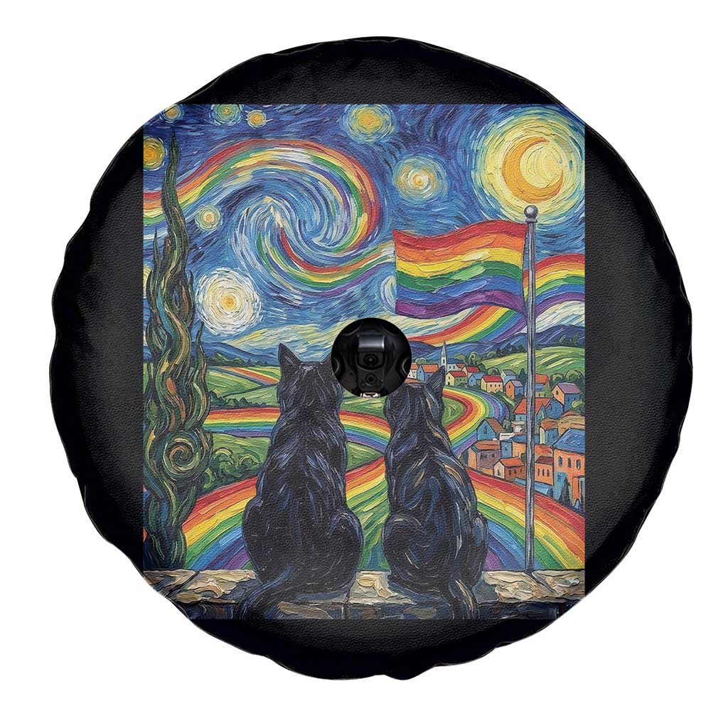 Cat Gay Pride Spare Tire Cover Starry Night Style LGBTQ Pride Support TS14 Print Your Wear