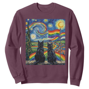 Cat Gay Pride Sweatshirt Starry Night Style LGBTQ Pride Support TS14 Maroon Print Your Wear