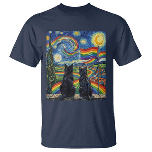 Cat Gay Pride T Shirt Starry Night Style LGBTQ Pride Support TS14 Navy Print Your Wear