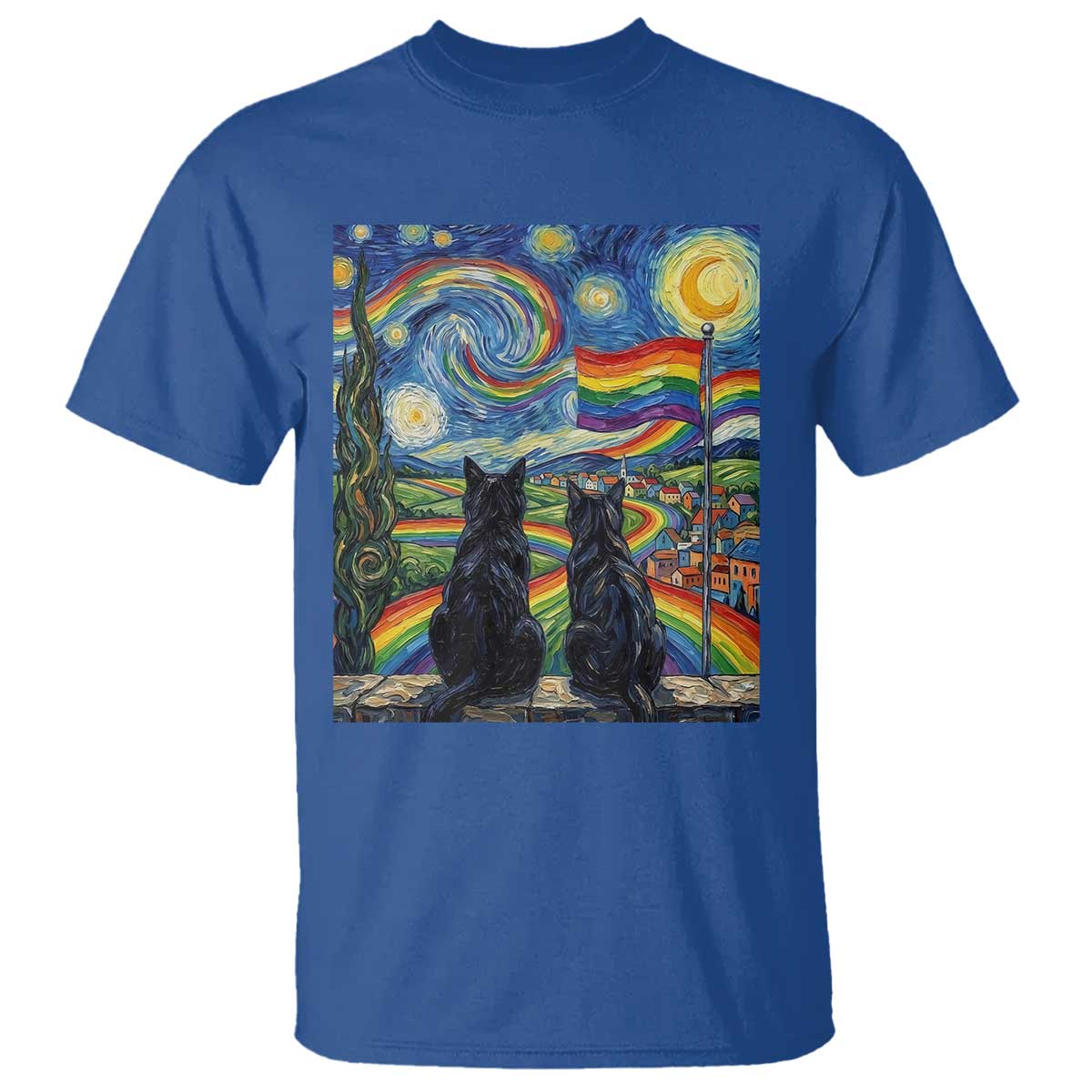 Cat Gay Pride T Shirt Starry Night Style LGBTQ Pride Support TS14 Royal Blue Print Your Wear
