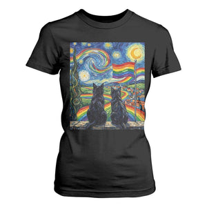 Cat Gay Pride T Shirt For Women Starry Night Style LGBTQ Pride Support TS14 Black Print Your Wear