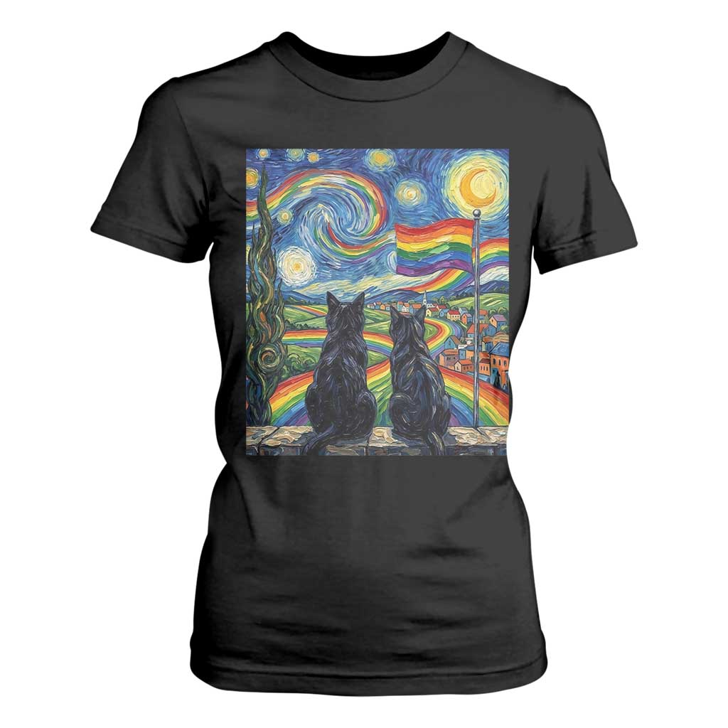 Cat Gay Pride T Shirt For Women Starry Night Style LGBTQ Pride Support TS14 Black Print Your Wear