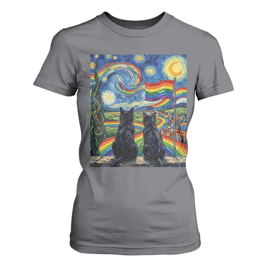 Cat Gay Pride T Shirt For Women Starry Night Style LGBTQ Pride Support TS14 Charcoal Print Your Wear