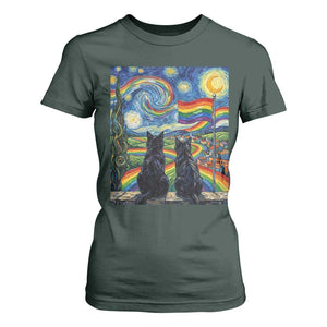 Cat Gay Pride T Shirt For Women Starry Night Style LGBTQ Pride Support TS14 Dark Forest Green Print Your Wear