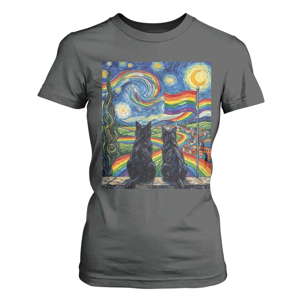 Cat Gay Pride T Shirt For Women Starry Night Style LGBTQ Pride Support TS14 Dark Heather Print Your Wear