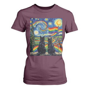 Cat Gay Pride T Shirt For Women Starry Night Style LGBTQ Pride Support TS14 Maroon Print Your Wear