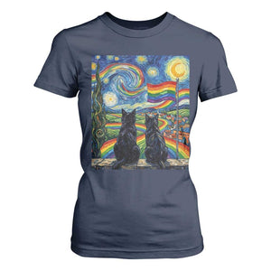 Cat Gay Pride T Shirt For Women Starry Night Style LGBTQ Pride Support TS14 Navy Print Your Wear