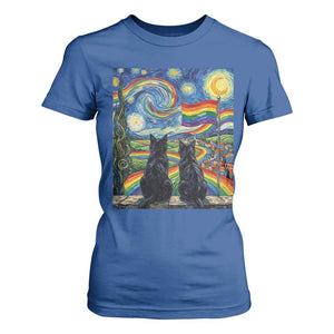 Cat Gay Pride T Shirt For Women Starry Night Style LGBTQ Pride Support TS14 Royal Blue Print Your Wear