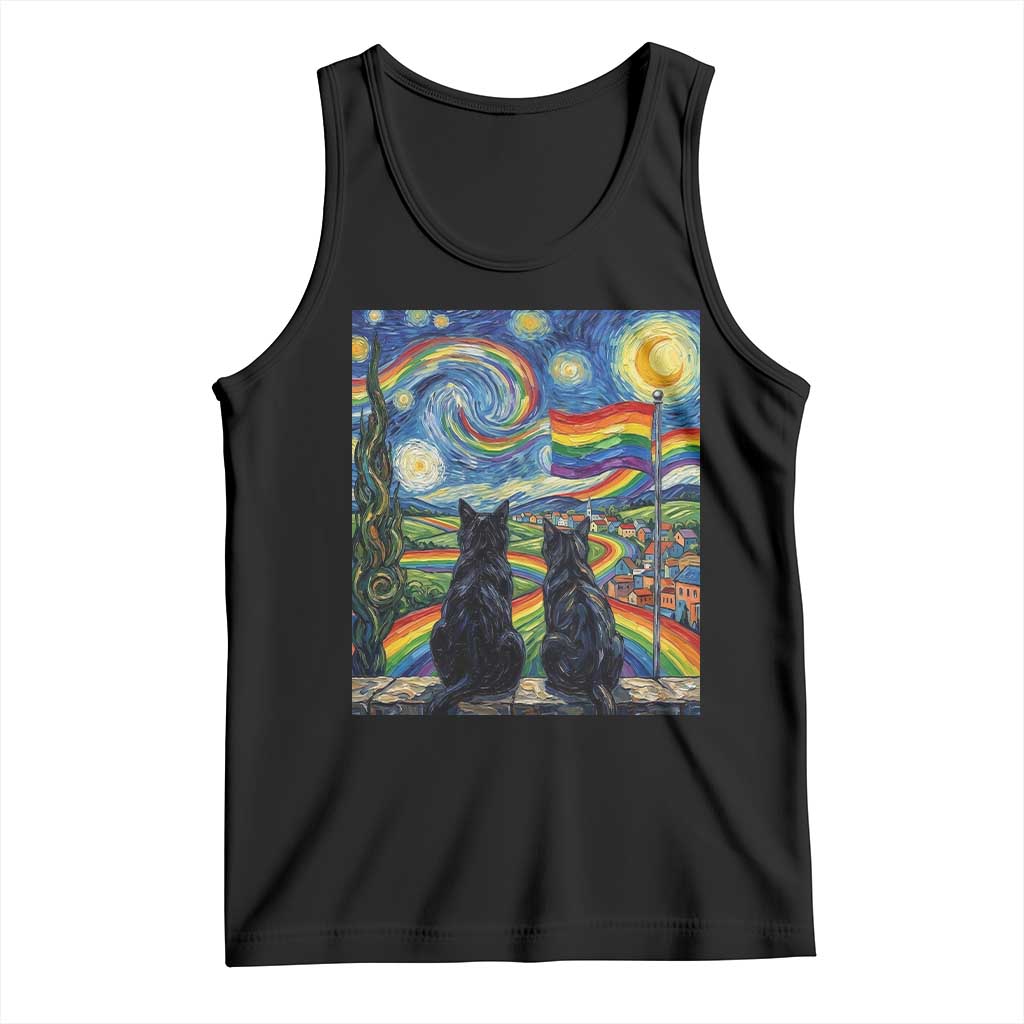 Cat Gay Pride Tank Top Starry Night Style LGBTQ Pride Support TS14 Black Print Your Wear