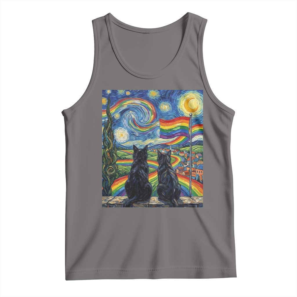 Cat Gay Pride Tank Top Starry Night Style LGBTQ Pride Support TS14 Deep Heather Print Your Wear