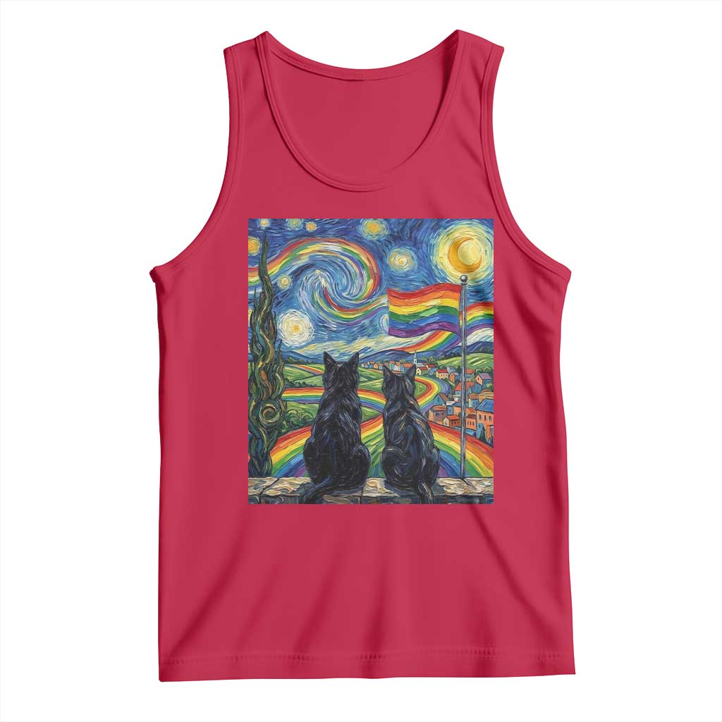 Cat Gay Pride Tank Top Starry Night Style LGBTQ Pride Support TS14 Red Print Your Wear